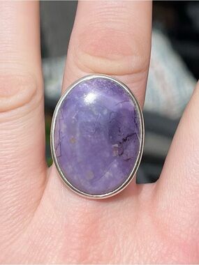 Rare purple Tiffany ring, Bertrandite, opalized fluorite Silver adjustable 8.5+